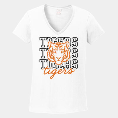 Vintage Tigers - Women's Heavy Cotton 100% Cotton V Neck T Shirt Thumbnail