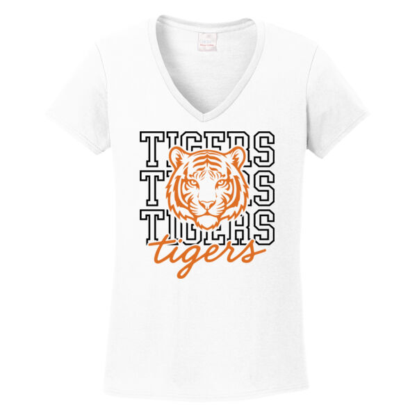 Vintage Tigers - Women's Heavy Cotton 100% Cotton V Neck T Shirt Thumbnail