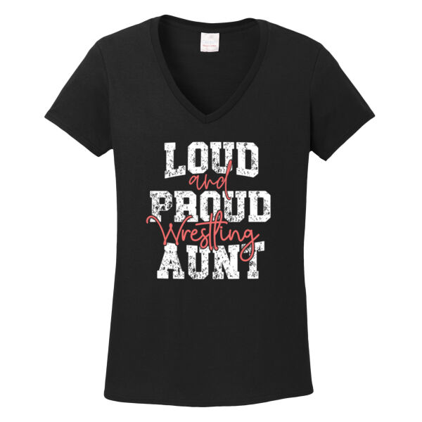 Wrestling Aunt - Women's Heavy Cotton 100% Cotton V Neck T Shirt Thumbnail